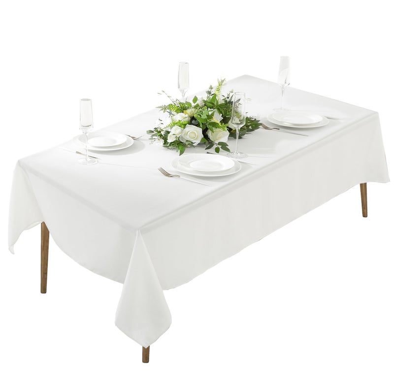 Craft And Party Rectangle Tablecloth, 60 x 102 Inch White Tablecloth, 6ft Rectangle Table Cloth, Polyester Fabric Washable Tablecloth for Home, Party, Wedding or Restaurant Use. - Image 1
